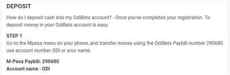 Odibets Paybill Number, how to deposit money to Odibets via .